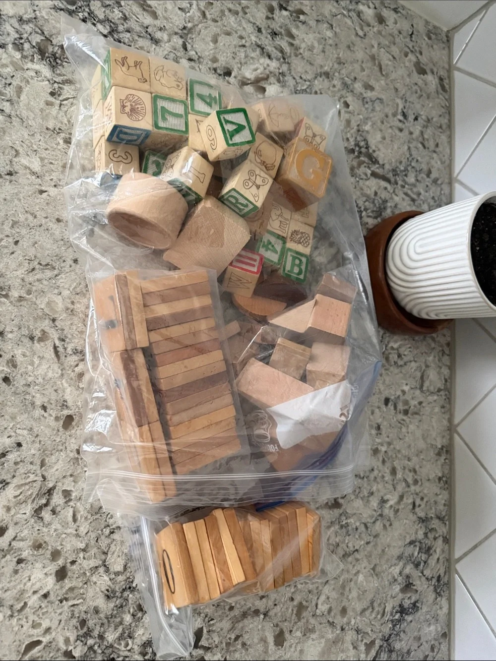 Wooden Alphabet & Shape Block Set - Natural Wood